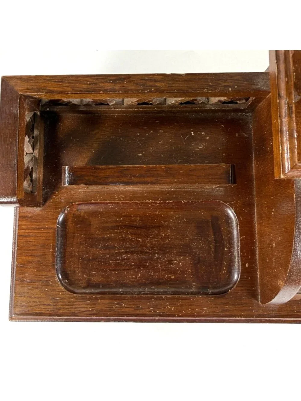 Vintage Men's Dresser Top Wooden Valet Jewelry Box Roll-Top Change Tray